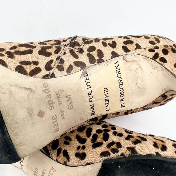 Kate Spade Zip Ankle Boots Women's 6.5 Almond Toe Real Fur Leopard Print - Picture 7 of 10